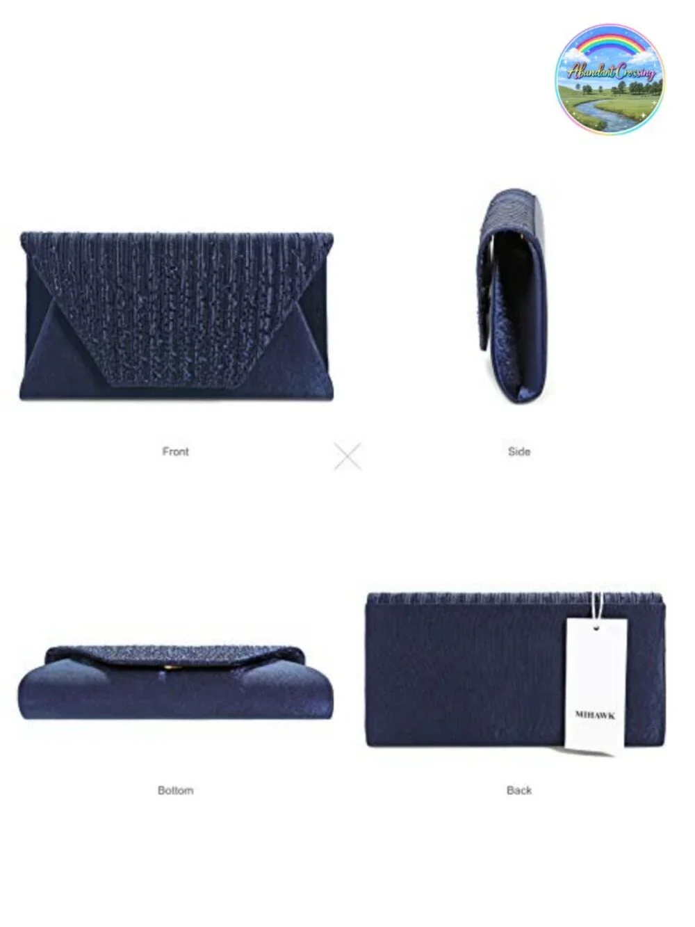 Mihawk Satin Rhinestone Clutch Evening Bag with Chain Strap